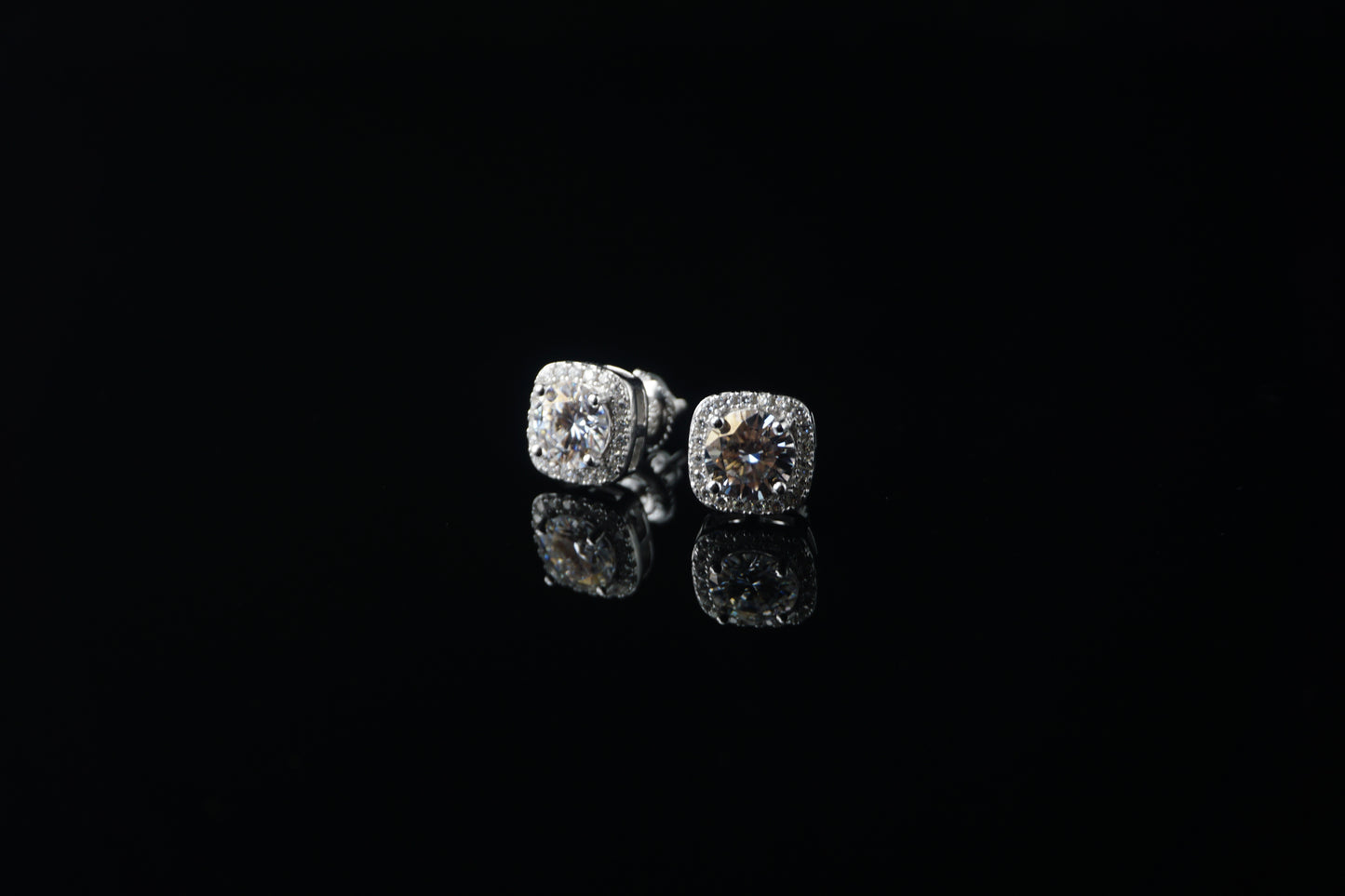 Square Moissanite Halo Stud Round Cut Earrings - 9mm