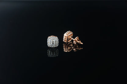 Square Moissanite Halo Baguette Stud Earrings - 8mm