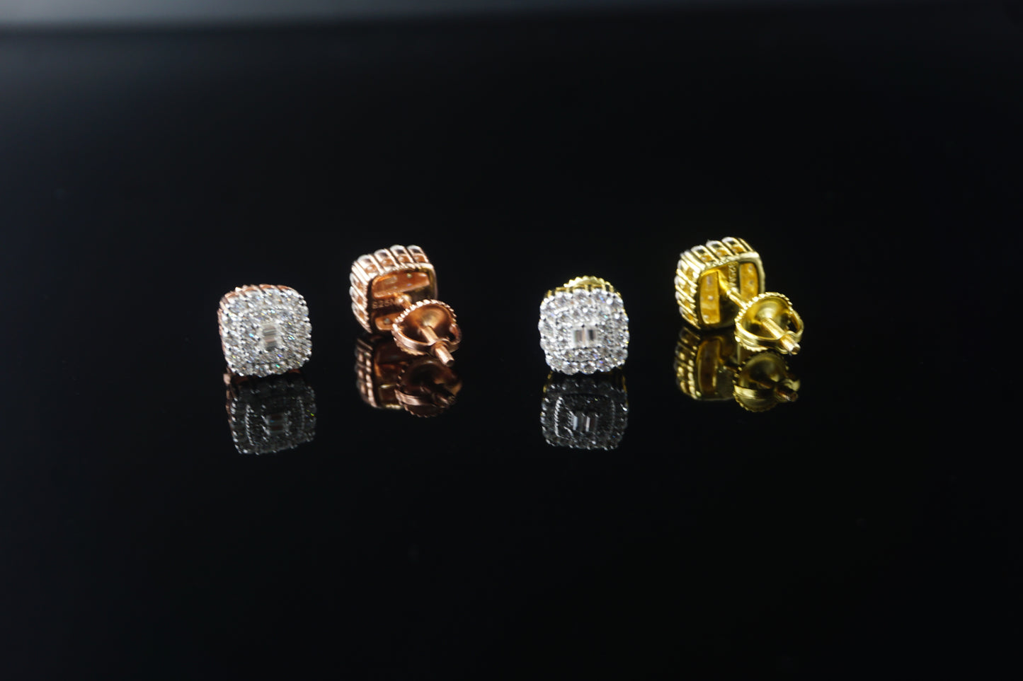 Square Moissanite Halo Baguette Stud Earrings - 8mm