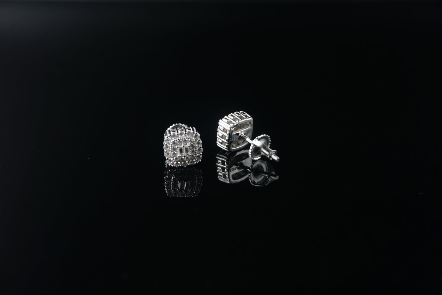 Square Moissanite Halo Baguette Stud Earrings - 8mm