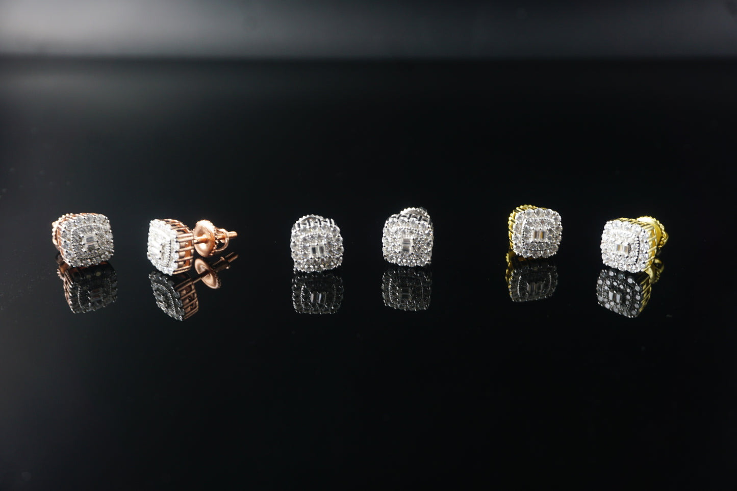 Square Moissanite Halo Baguette Stud Earrings - 8mm