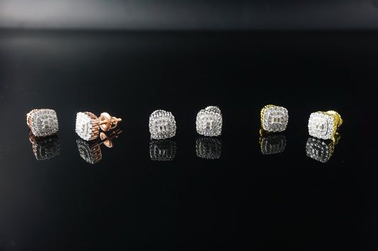 Square Moissanite Halo Baguette Stud Earrings - 8mm