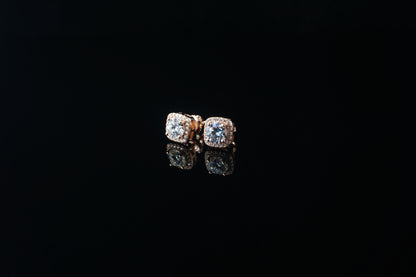 Square Moissanite Halo Stud Round Cut Earrings - 9mm