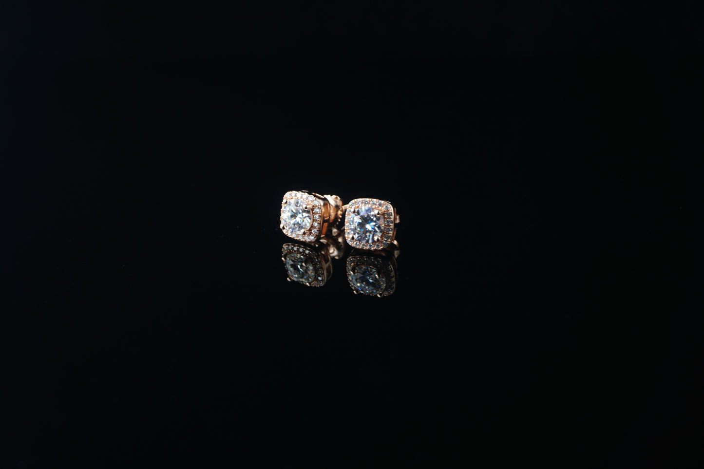 Square Moissanite Halo Stud Round Cut Earrings - 9mm