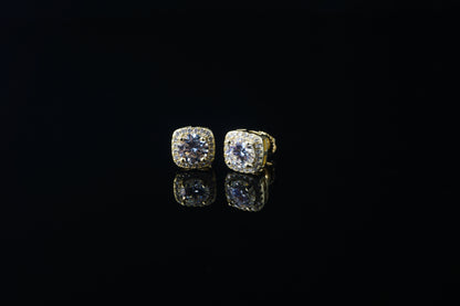 Square Moissanite Halo Stud Round Cut Earrings - 9mm