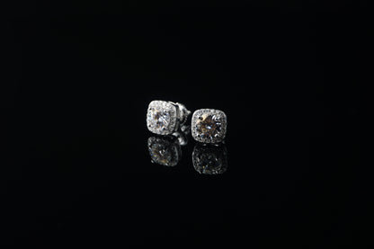 Square Moissanite Halo Stud Round Cut Earrings - 9mm