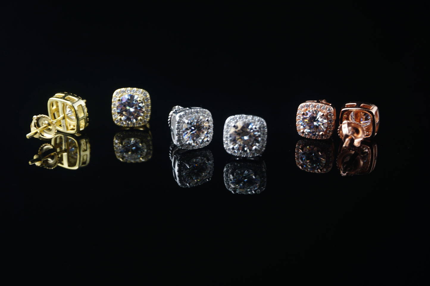 Square Moissanite Halo Stud Round Cut Earrings - 9mm