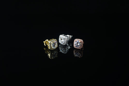 Square Moissanite Halo Stud Round Cut Earrings - 9mm